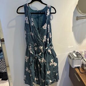 ModCloth Blue and White Steioed Floral Faux Wrap Dress